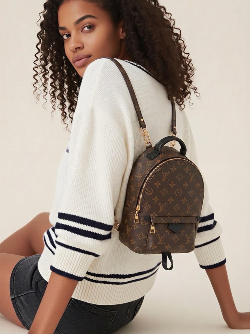 Source Unknown Brown Monogram Mini Backpack with Gold Hardware